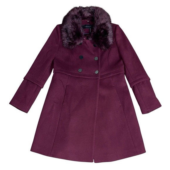 Elie Tahari Jackets & Blazers - Elie Tahari Women’s 12 Faux Fur Collar Wool Coat Plum Wine Double Breasted